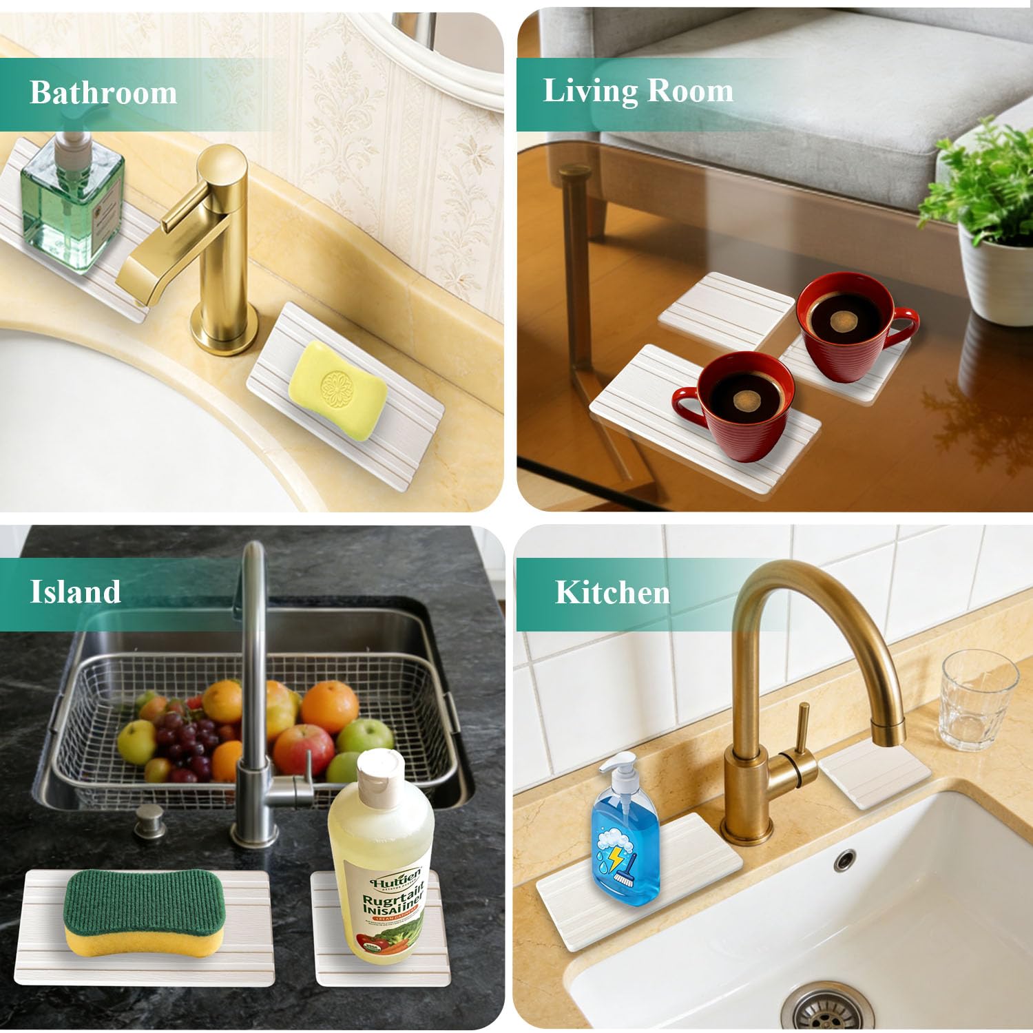 3PCS Water Absorbing Stone Tray, Quick Drying Diatomite Stone Sink Tray, Water Absorbent Diatomite Coasters for Kitchen Sink, Bathroom Counter Hand Soap Dish Toothbrush Holders