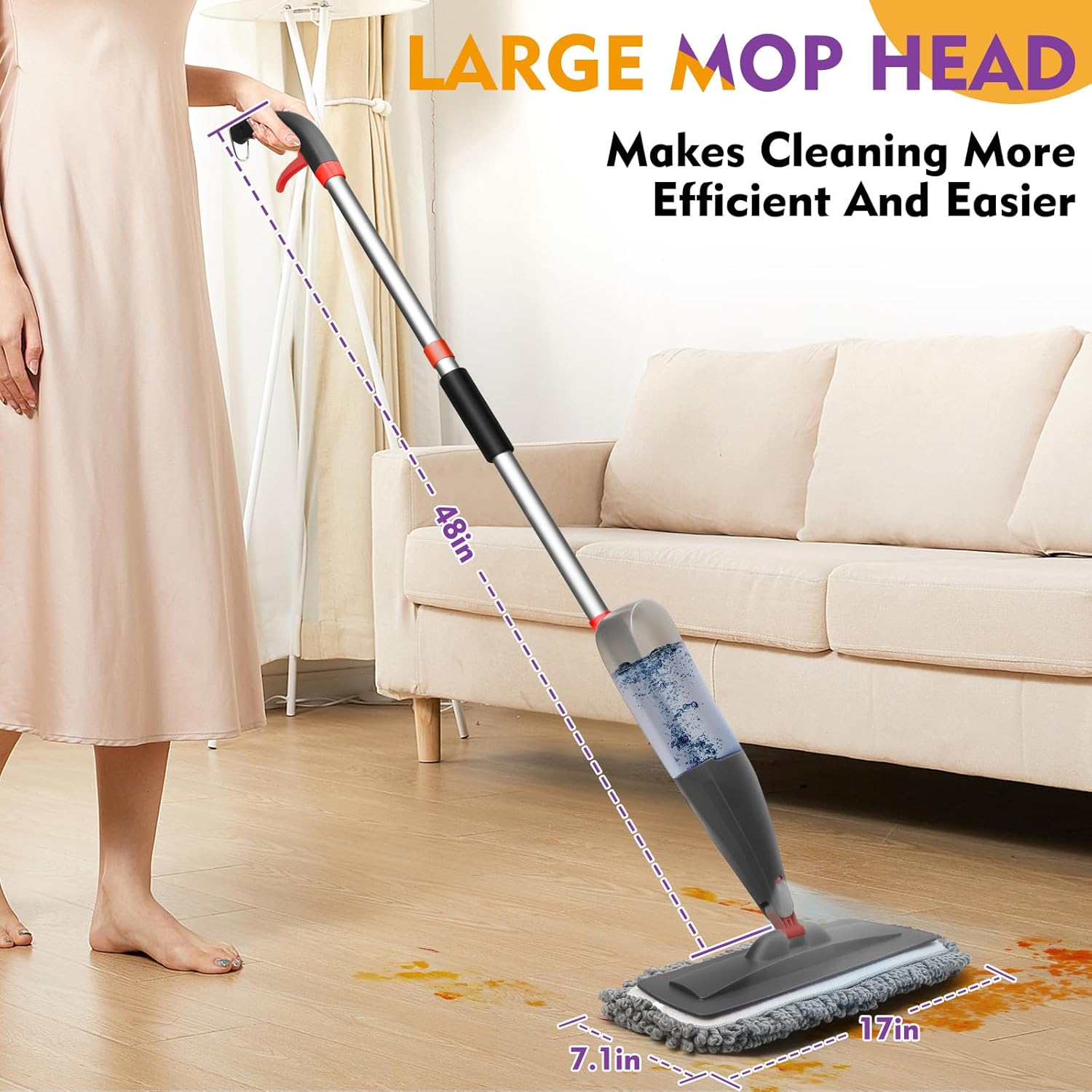 Skiennix Spray Mop - Microfiber Wet Mop with 800ml Refillable Bottle for Hardwood & Tile Cleaning