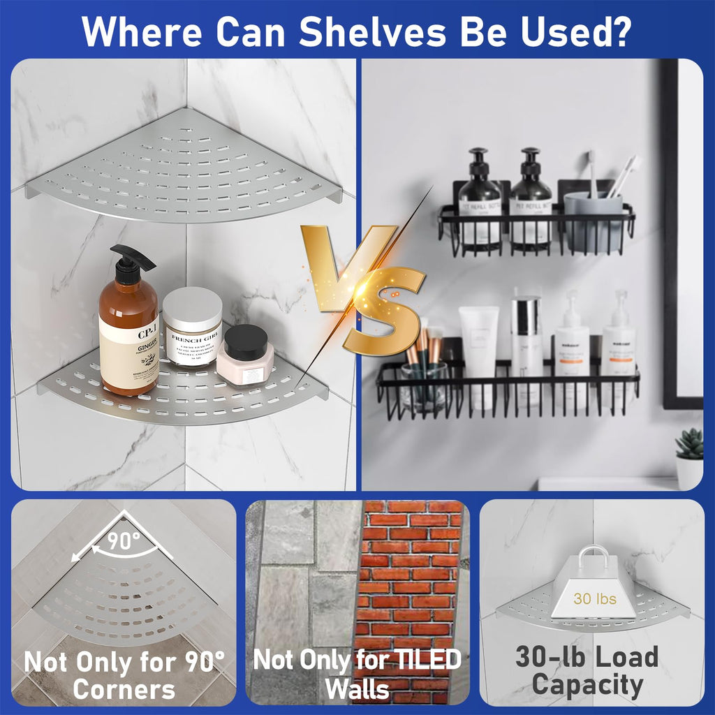 LFBA 2 Pack Corner Shower Shelves 304 Stainless Steel Shower Corner Shelf Brushed Nickel Bathroom 8 in Prevent Rust Drilling Installation