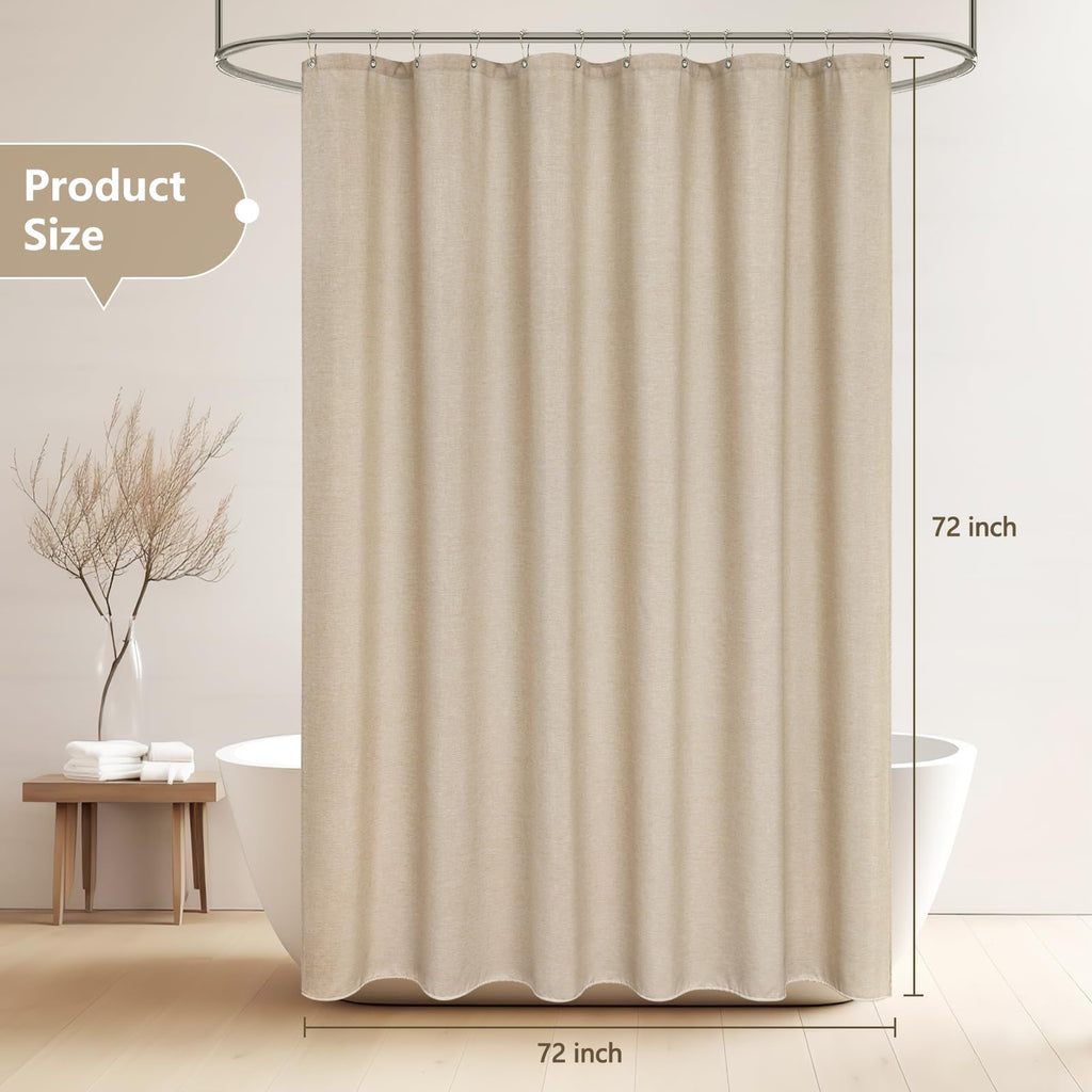 Seenus Linen Look Farmhouse Thick Fabric Shower Curtain Brown, Faux Linen Textured Country Rustic Shower Curtains Water-Resistant, 72 x 72 Inch Tan Taupe Heavyweight Shower Curtain for Bathroom Hotel