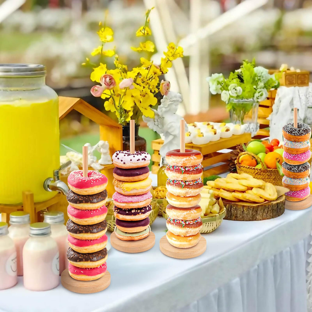 Farmhouse Donut Stand for Dessert Table 4 PCS, Donut Holder Stand, Bagel Holder Stand, Donut Display Stand for Party, Doughnut Tower Stand for Birthday, Wedding, Baby Shower Decoration