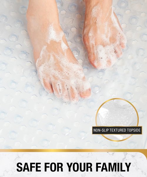 HITSLAM Bathtub Mat Non Slip, 35 x 16 Inch Long Bath Mat for Tub, Machine Washable Bathroom Shower Mat with Suction Cups and Drain Holes, Bath Tub Mat, Easy to Clean, Bathroom Accessories, Clear