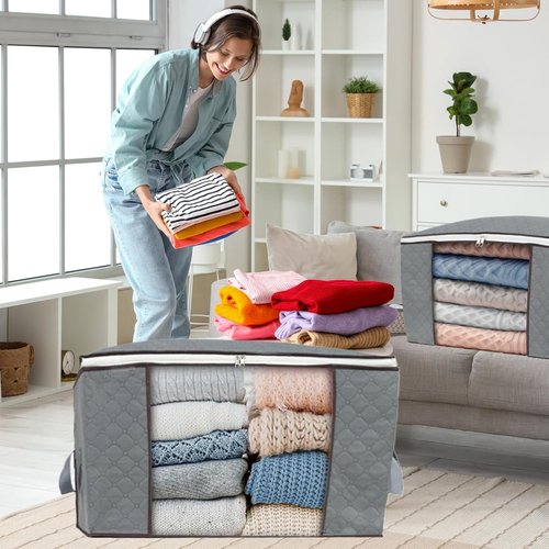 Combocube Zip Storage Bags - 3 Pcs for King Comforter, Pillows & Bedding | Clear Window & Handles