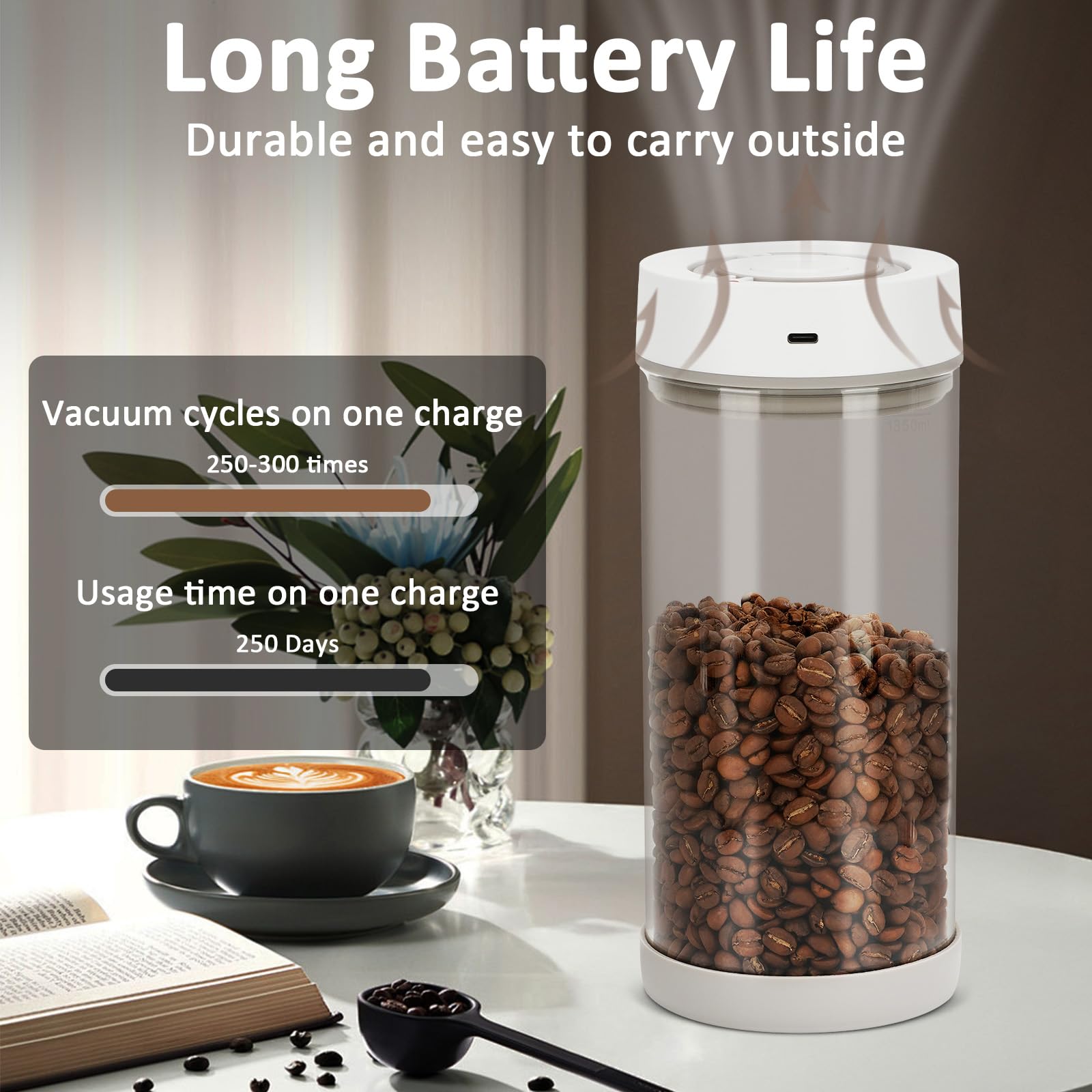 YINDUZ Automatic Vacuum Coffee Canister, 1.35L Airtight Coffee Canister for 18oz Coffee Beans, One-Button Operation & Date Tracker, Coffee & Food Storage Container, Coffee Bar Accessories, Gifts