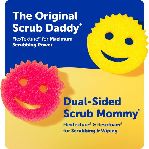 Scrub Daddy 6 Scrub Mommy Kitchen Sponges & 1 Daddy Caddy Sponge Holder - Scratch-Free for Dishes & Multipurpose Cleaning - BPA Free & Made with Polymer Foam - Stain & Odor Resistant