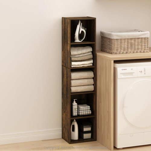 Furinno PASIR 5-Tier Modern Bookshelf - Open Shelves Bookcase in Amber Pine | Easy Assembly for Home & Office