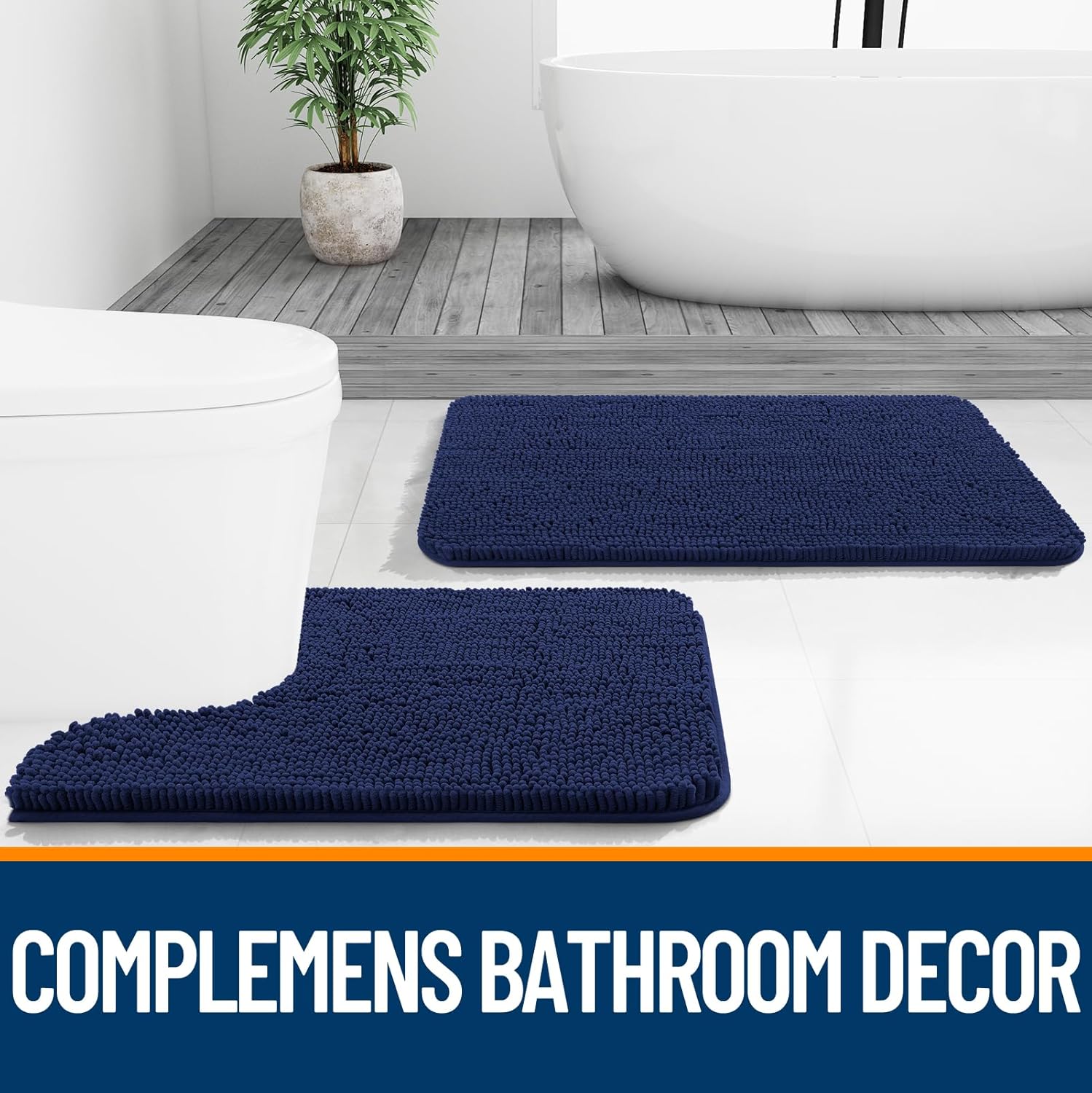 OLANLY Bathroom Rugs - Extra Soft Chenille Bath Mats with Quick Dry Rubber Backing | 30x20, Twilight Sapphire