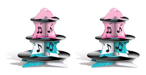 Beistle , 2 Piece Rock and Roll Record Cupcake Stand, 13.5", Multicolor