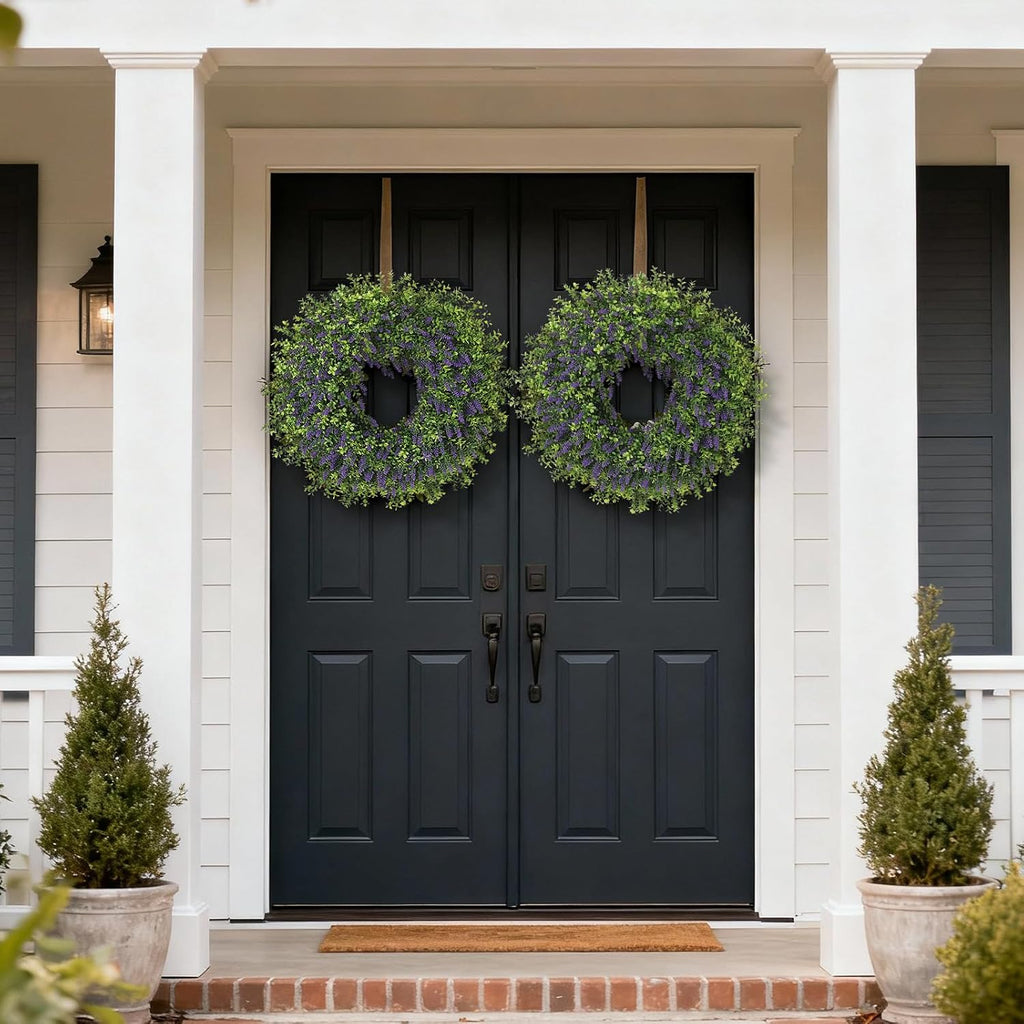 Regine Switzerland 26" Artificial Lavender & Boxwood Wreath - Large Faux Purple Greenery for Year-Round Home Decor