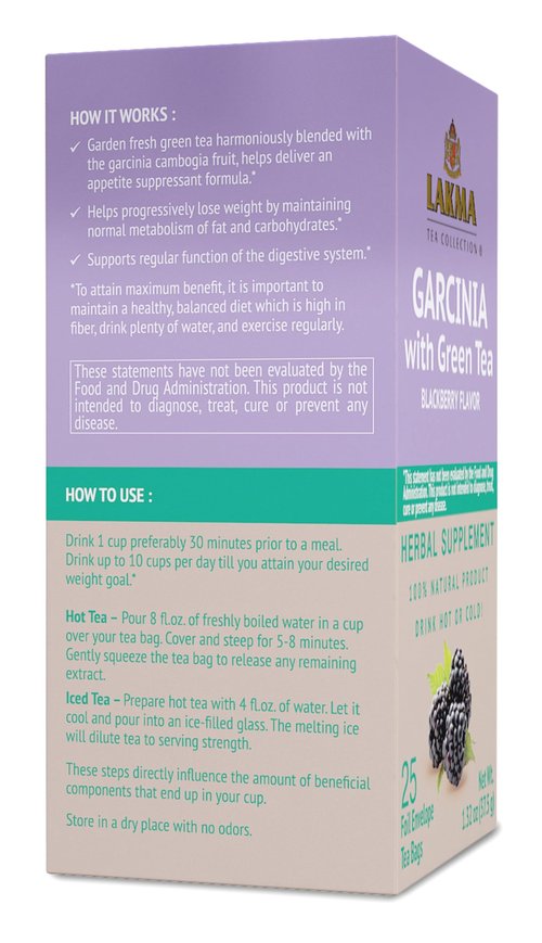 HYLEYS Lakma Garcinia Cambogia Green Tea with BlackBerry - 25 Tea Bags - (12 Pack - 300 Tea Bags Total)