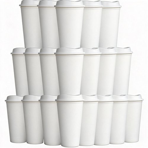 Alohastarttg 20 Pack Reusable Coffee Cups with Lids 16 oz Plastic Tumblers Travel Mug Iced Coffee Cup for Adults and Women Hot and Cold Drinks, Microwaveable (White)