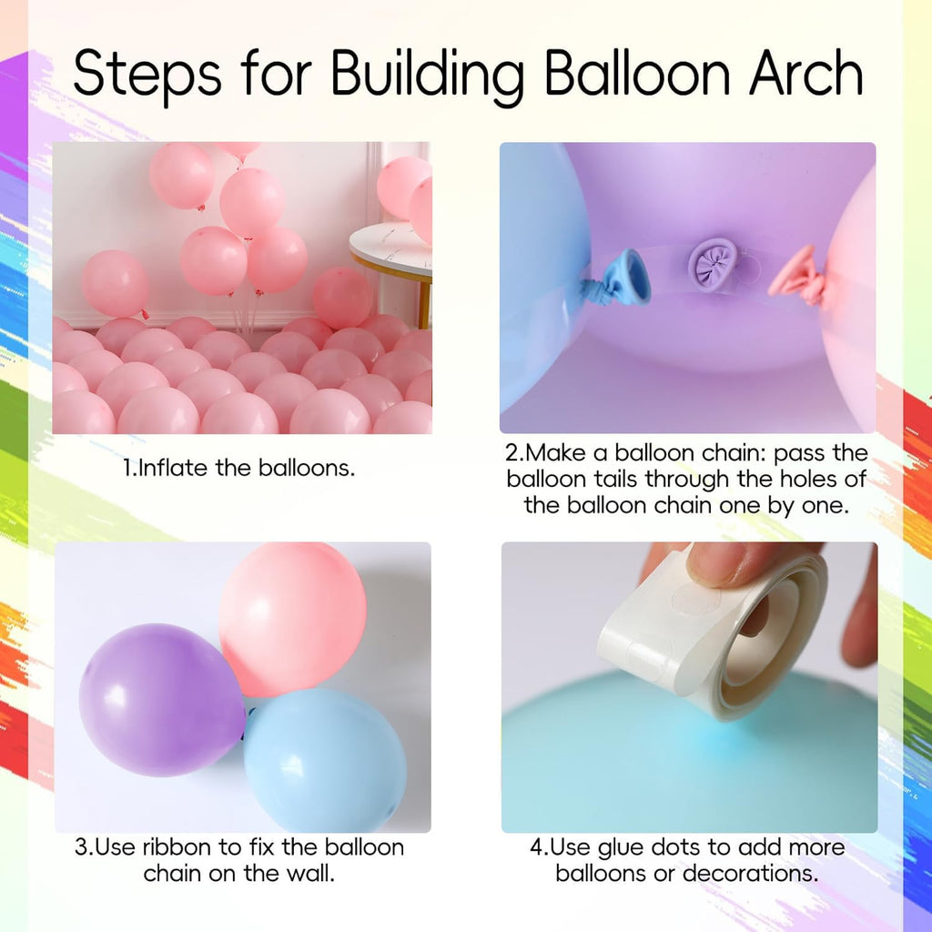 PageebO Princess Balloon Garland Arch, 154Pcs Pastel Blue Pink Purple Gold Balloons with Castle Carriage Star Foil Balloons for Girls Princess Rainbow Baby Shower Birthday Fairytales Party Decortion