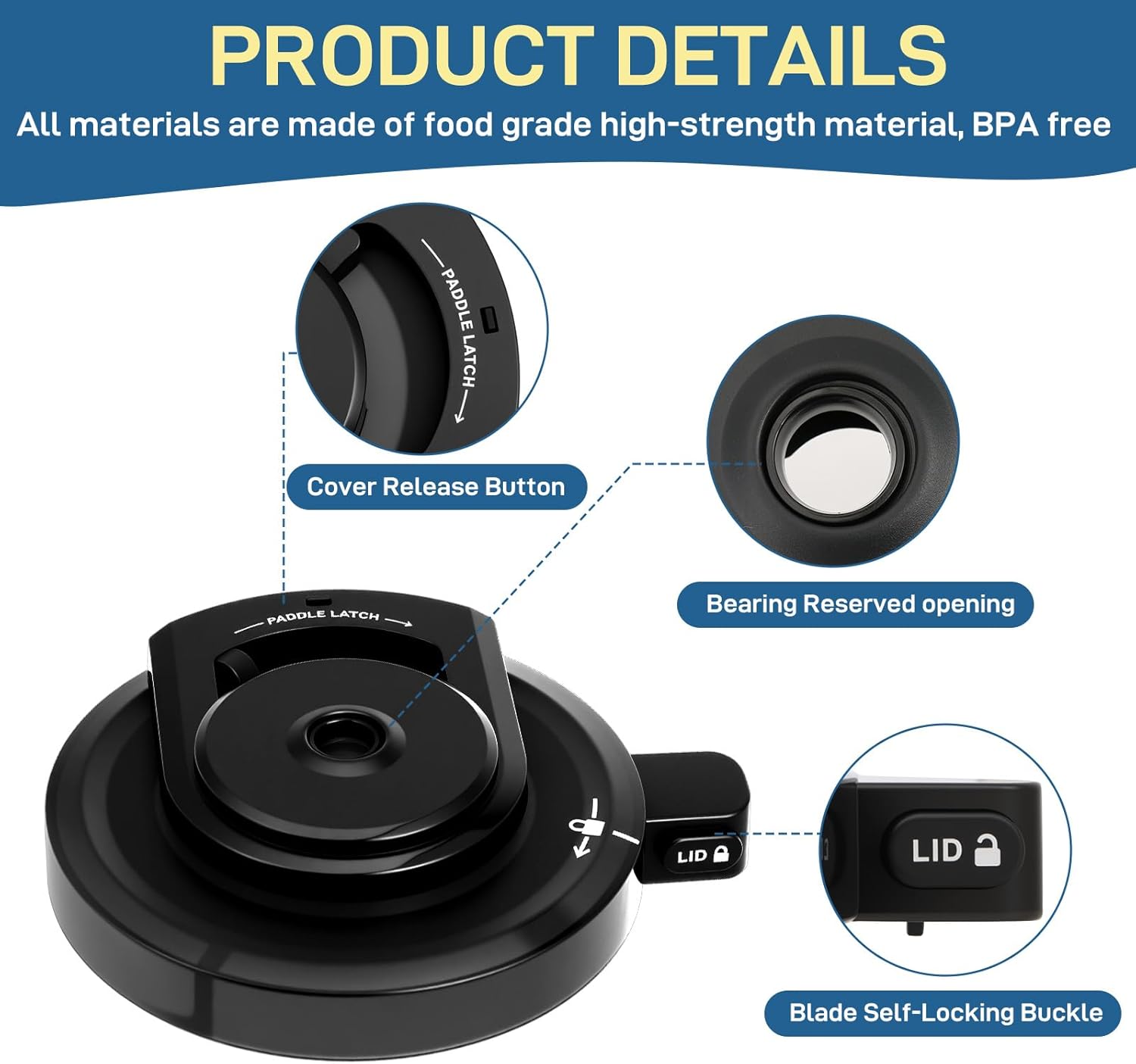 Ninja Creami Replacement Lid - Reusable Outer Bowl Lid with Paddle for NC299AMZ | NC301 | NC300 Series