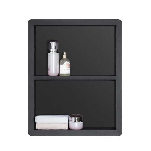 IDYLLOR Shower Niche 14x18, Recessed Medicine Cabinet Without Mirror, 304 Stainless Steel Bathroom Storage Cabinet with Shelf, Waterproof Wall Niche for Bathroom in Matte Black