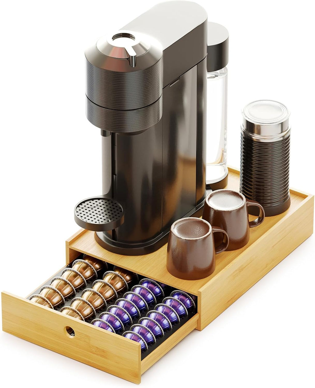 SpaceAid Bamboo Coffee Pod Holder - Organizer Tray for Nespresso Vertuo Capsules | Fits 40 Big or 56 Small Pods (Natural)