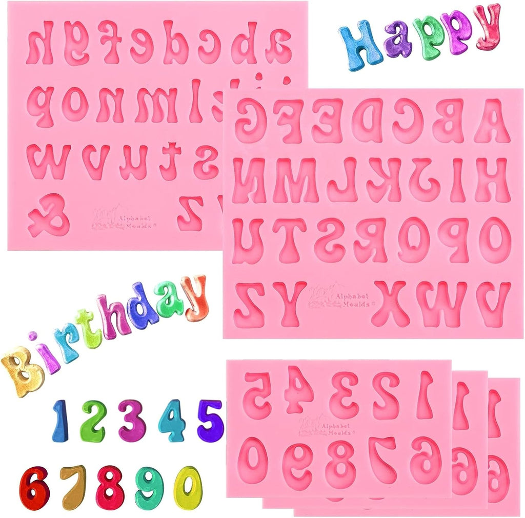 Skiennix Silicone Molds - 5-Piece Alphabet & Number Set for Candy, Chocolate, and Cake Decor