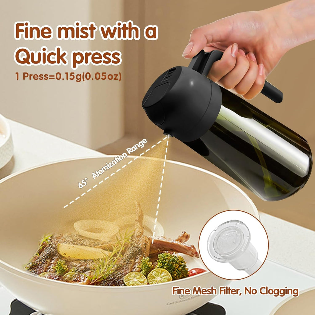 YARRAMATE Light-Blocking Dark Oil Sprayer - 16oz Olive Oil Dispenser Bottle | Premium Food-Grade Glass, Black