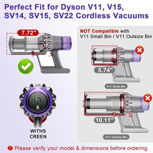 Lemige Vacuum Filters & Dust Bin Canister Replacement Parts for Dyson V15/V11 | 4 Pack & 1 Pack