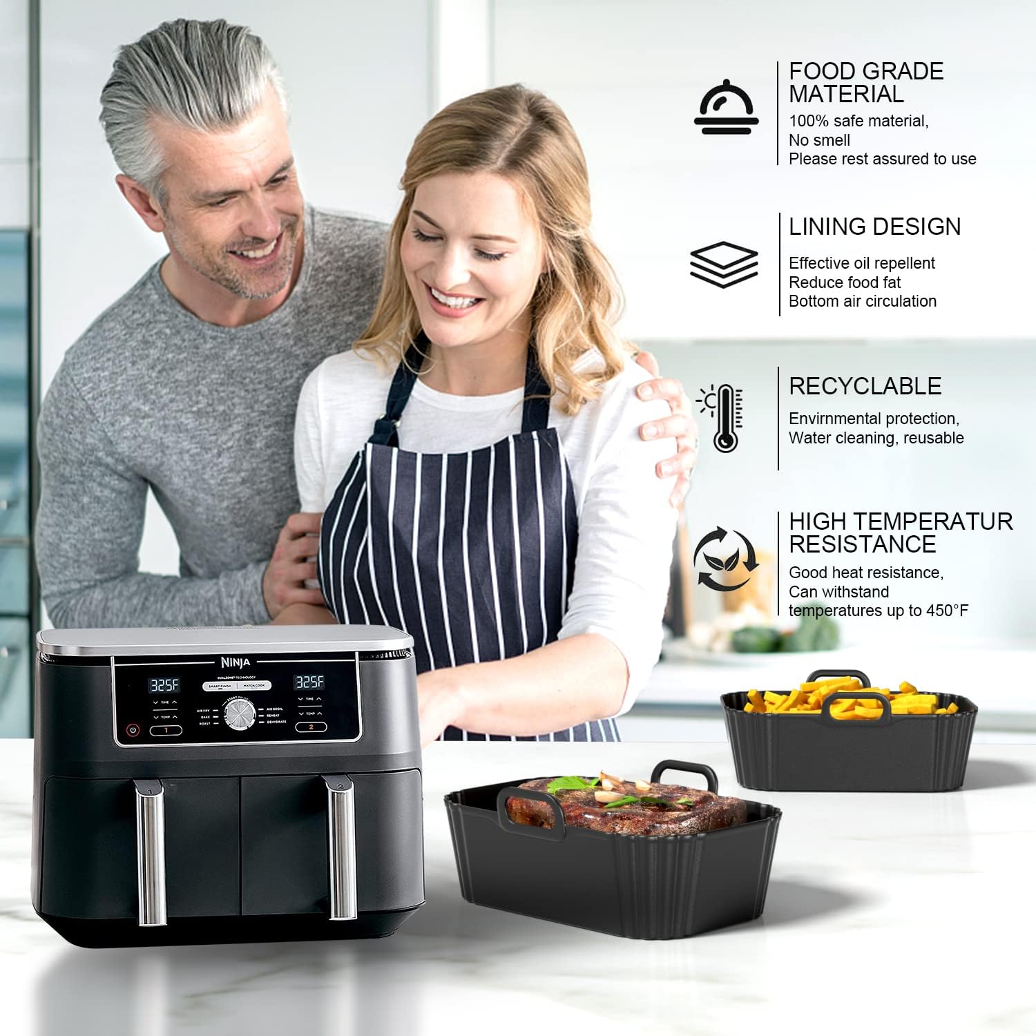 Skiennix Silicone Air Fryer Liners - Reusable 2-Pack for Ninja Foodi & 8-10QT Air Fryers