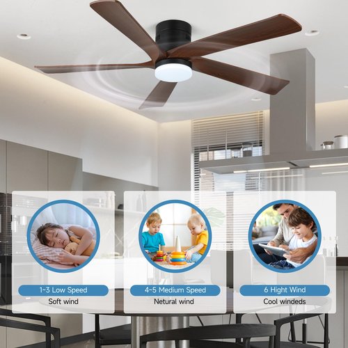 GreeLustr Low Profile Ceiling Fan with Light, 52-Inch Dimmable Fans for Dining Room Indoor Outdoor, Modern Industrial Ceiling Fans with Remote Control Flush Mount 3 Wood Grain Blades 6 Speeds Timer