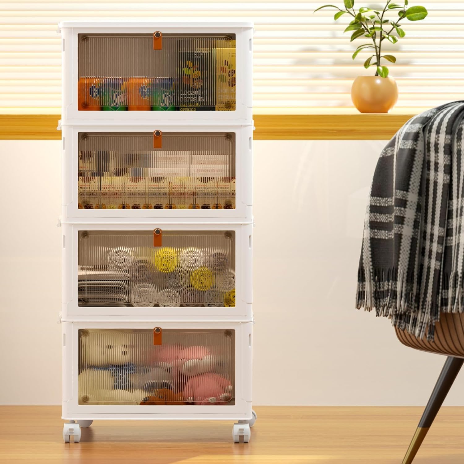 YFXCVSL 4-Tier Plastic Storage Bins - Stackable 23QT Containers with Lid & Wheels | Ideal for Home & Office