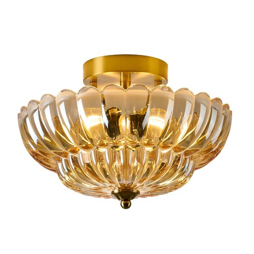 Glass Semi Flush Ceiling Lights - 12 in Vintage Mid Century Modern Lighting Fixture - Drum Unique Art Deco Amber Mount Light Fixtures for Hallway Entry Way Hall Kitchen Dining Laundry Room Foyer Porch
