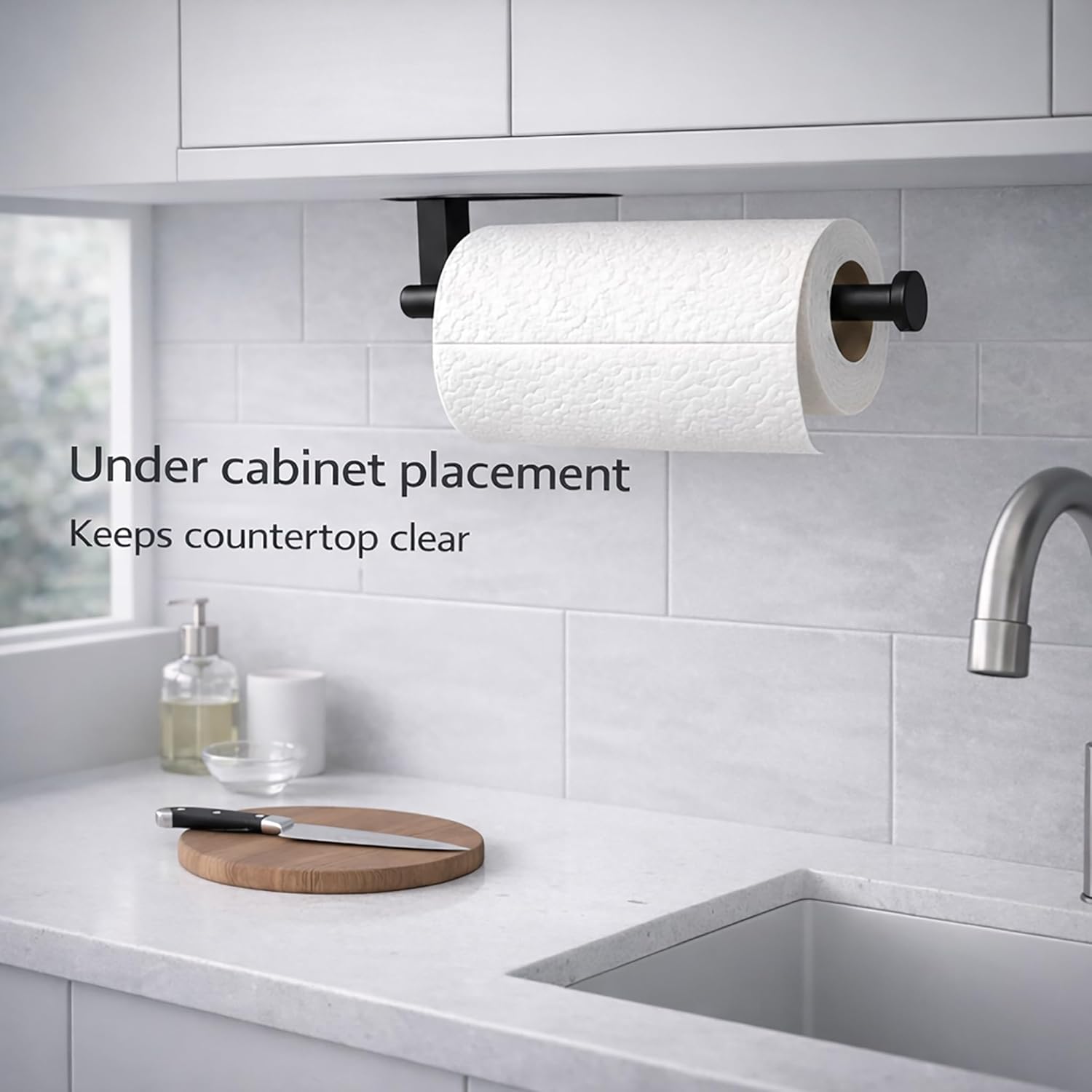 Skiennix Paper Towel Holder - Self-Adhesive or Screw Mount | Durable Black SUS304 Stainless Steel for Kitchen & Bathroom