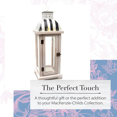MACKENZIE-CHILDS Lantern, Wooden Lantern for Flameless Candles, Black-and-White Courtly Stripe