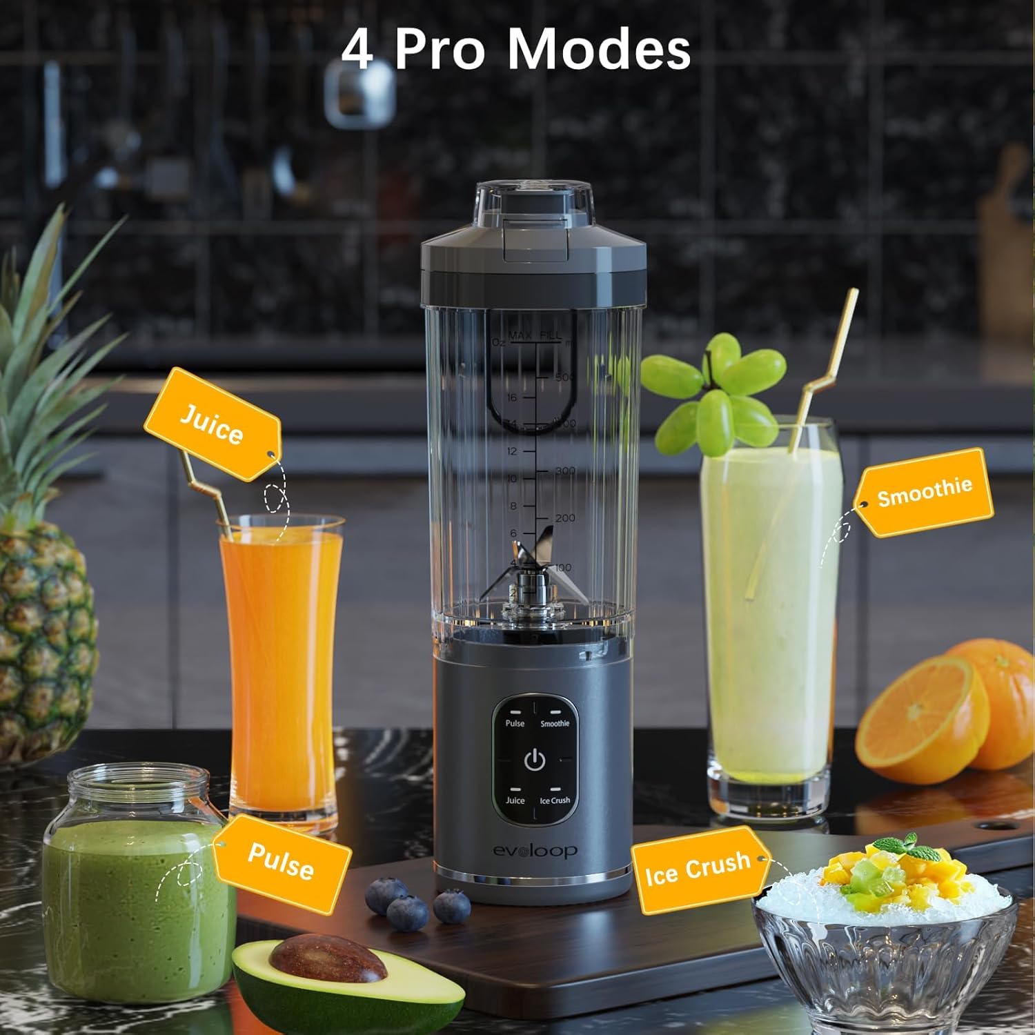 Skiennix Personal Blender - Portable Smoothie Maker with 4 Programs | Cordless & USB-C Rechargeable, 18 oz