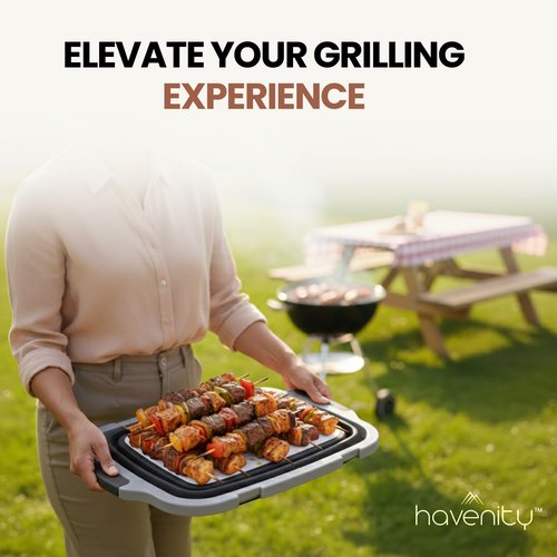Havenity BBQ Prep Tub 2 Pack (8L+16L) - Multifunctional Collapsible Camping Cutting Board with Upgraded Locking lid, Meal Prep Meat Storage Container Perfect for Grilling, Outdoor Cooking (Large + XL)