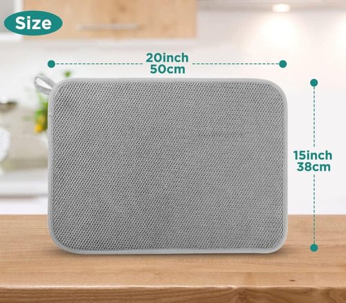 GeeRic Microfiber Dish Drying Mat - Super Absorbent Reversible Kitchen Pad | 15x20 Inch Gray