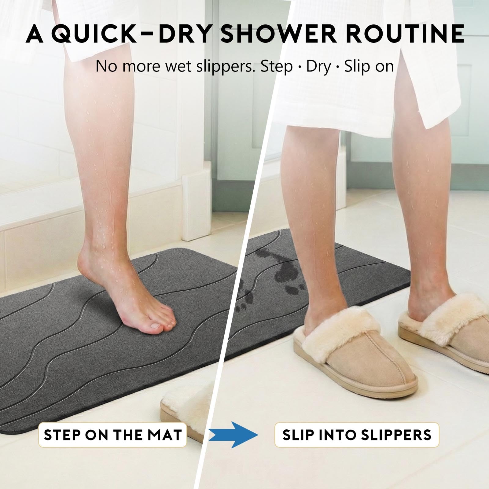JANERIW Stone Bath Mat, Quick-Dry Diatomaceous Earth Shower Mat, Absorbent Bathroom Mat for Shower/Tub Exit, New Apartment Essential & Housewarming Gift, 23.5" x 15.5" Dark Gray Wave
