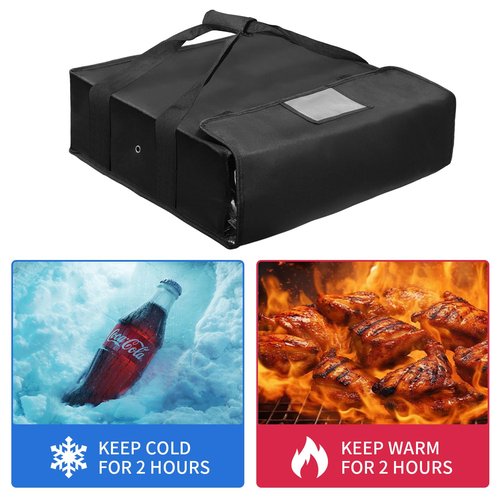 BOHEMIABY Pizza Bags for Large Pizza Warmer Bag, 20 X 20 in Food Carrier Insulated Bag, Reusable pizza bag with Label Window, Water Proof with Double Handle Black