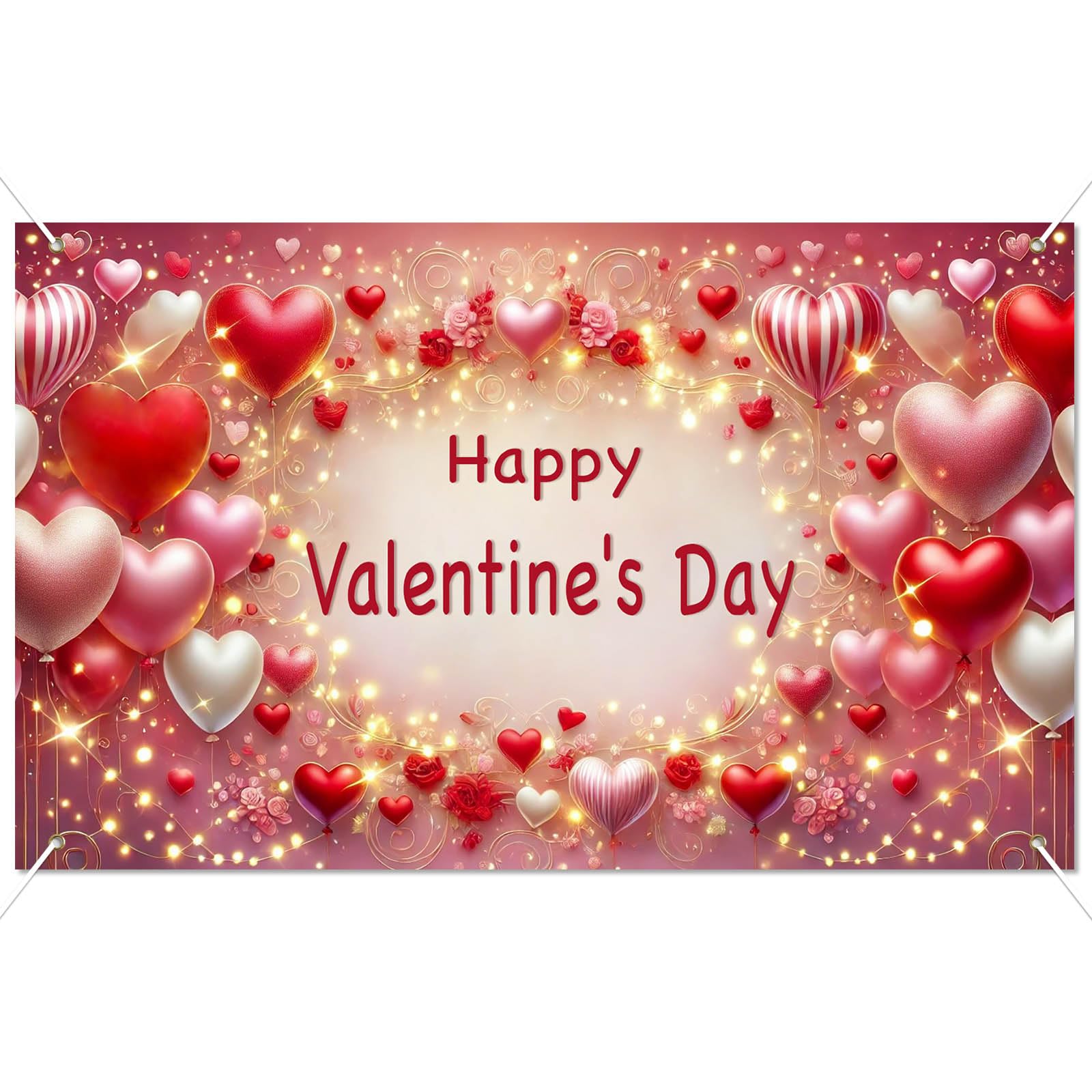 BlissYard Valentine’s Day Banner 71x43 Inches Happy Valentine Backdrop Love Heart Balloon Background Romantic Party Decoration for Valentine Celebration Anniversary Proposal Photo Booth Decor