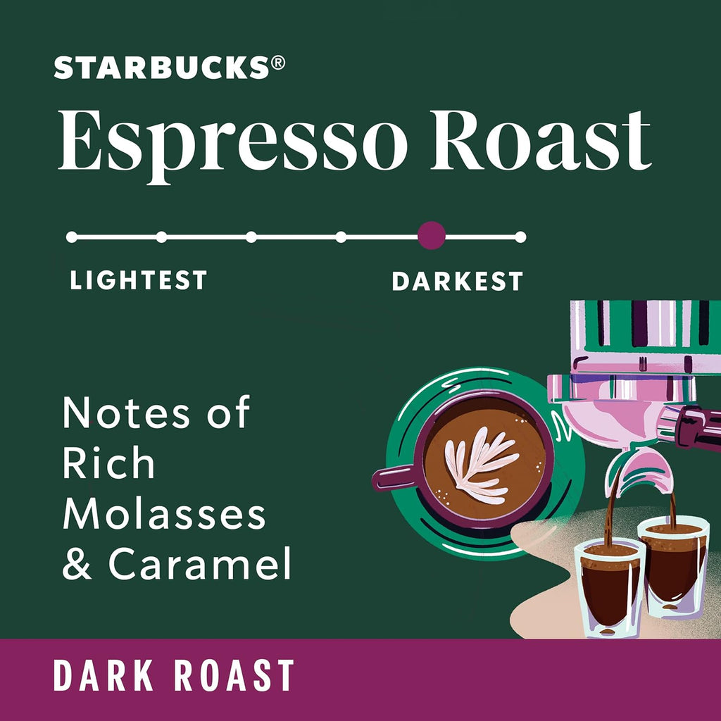 Starbucks Ground Coffee - Dark Roast Espresso Blend | Six 12 oz Bags for Hot or Iced Coffee