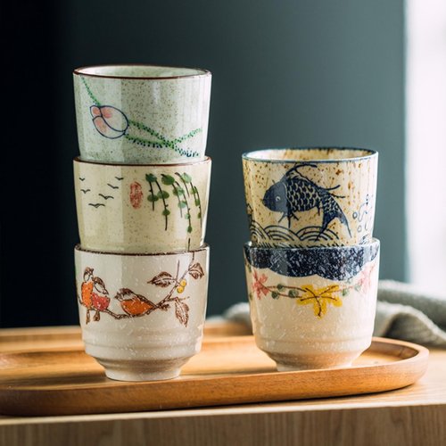 Nagpew 6 Pieces Japanese Tea Cups, 6 Oz Ceramic Coffee Cup with Good Heat Retention, No Handle Teacup Matcha Mug for Latte, Juice, Gift, Dishwasher Safe