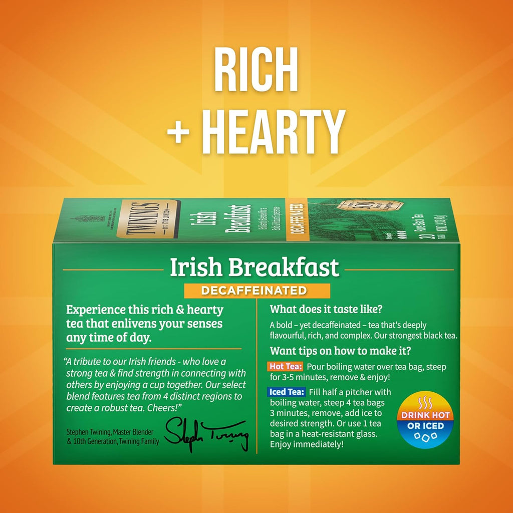 Twinings Decaffeinated Irish Breakfast Black Tea - Flavorful & Robust | 120 Individually Wrapped Bags