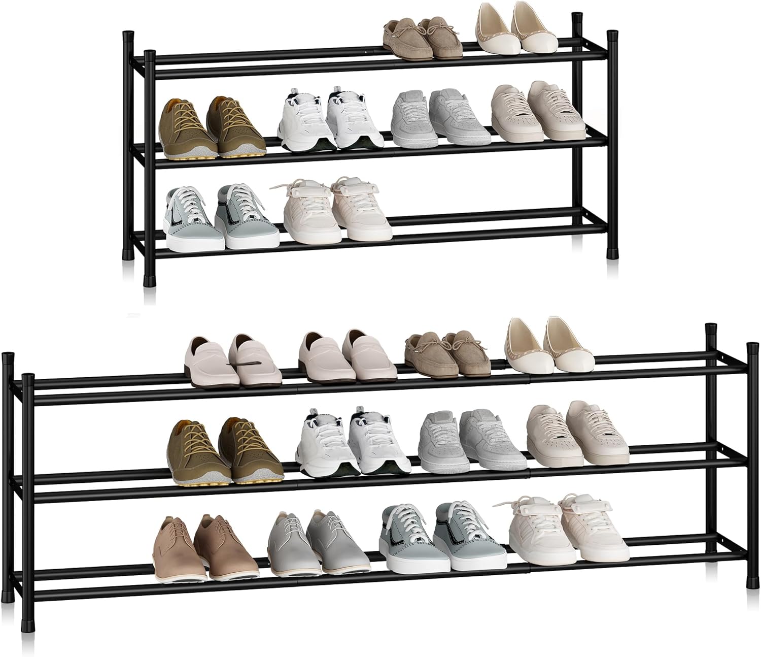 Storage Maniac Expandable Shoe Rack - Adjustable 3-Tier Metal Organizer for 18 Pairs | Freestanding Design for Closet & Entryway
