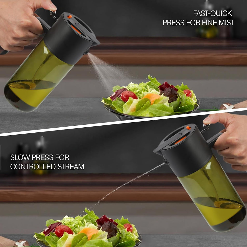 Skiennix 2-IN-1 Light-Blocking Dark Oil Sprayer - 500ml Glass Dispenser for Cooking & BBQ, Dark Green