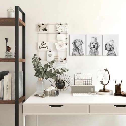 LUKIPOM Funny Golden Retriever Wall Art Set - Canvas Prints for Bathroom Decor | 11x14 Inch Framed