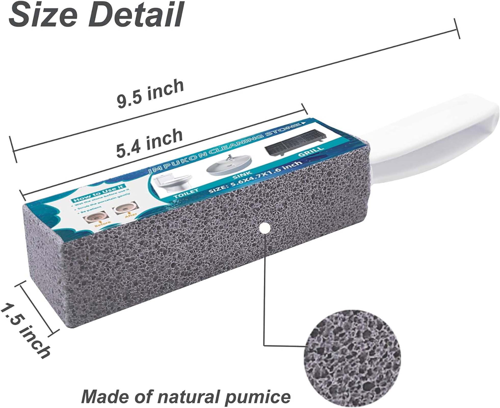 8 Pack Toilet Pumice Stone with Handle, Pumice Stone for Toilet Cleaning, Toilet Stone for Household Cleaning, with 8 Pack Label Manuals
