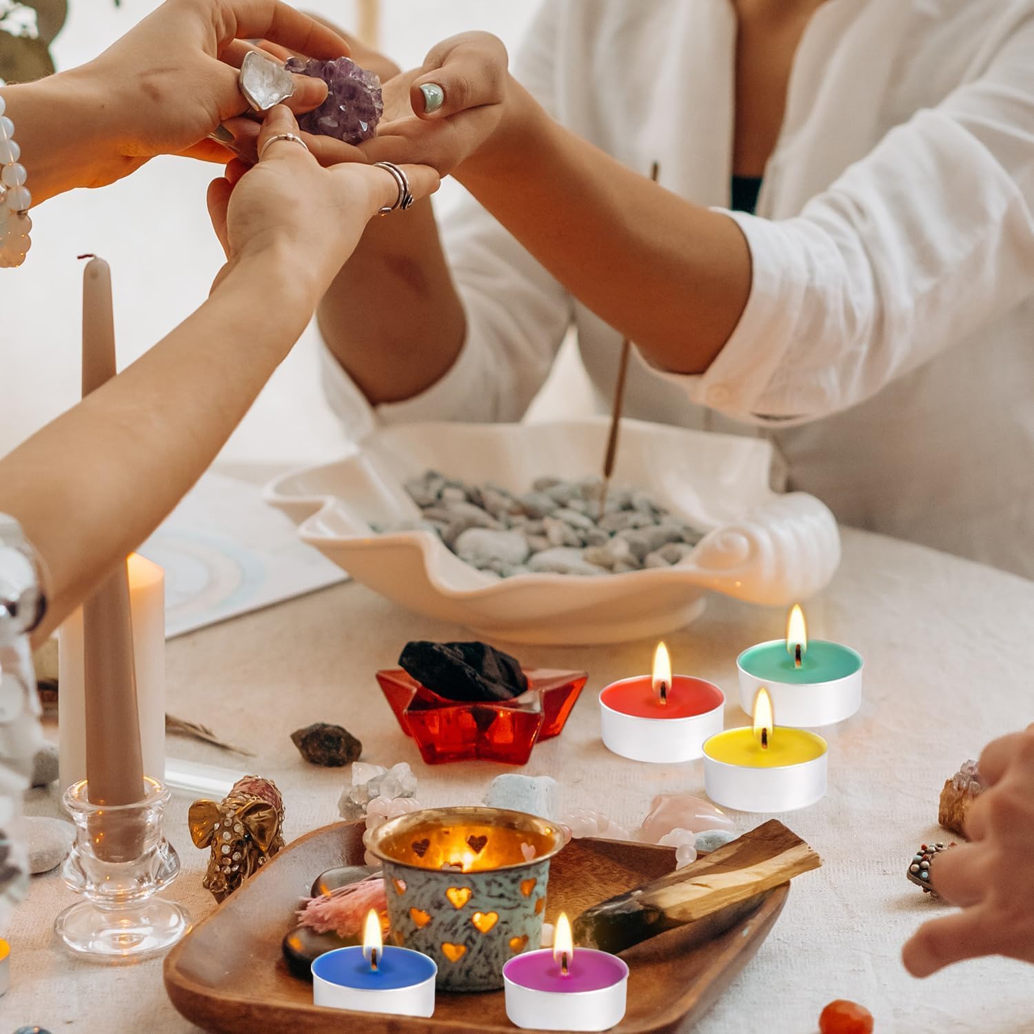 Tealight Candles | 50 Pack Unscented Assorted Colors - 4+ Hour Clean-Burning Votive for Home Decor & Relaxation
