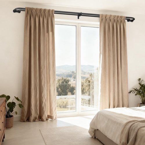 Wolistsa Double Curtain Rod, Black Wrap Around Blackout Dual Curtain Rods for Windows 48 to 84 inch, Adjustable Heavy Duty Curved Spliced Room Darkening Double Rods, All Metal, Aluminium Bracket