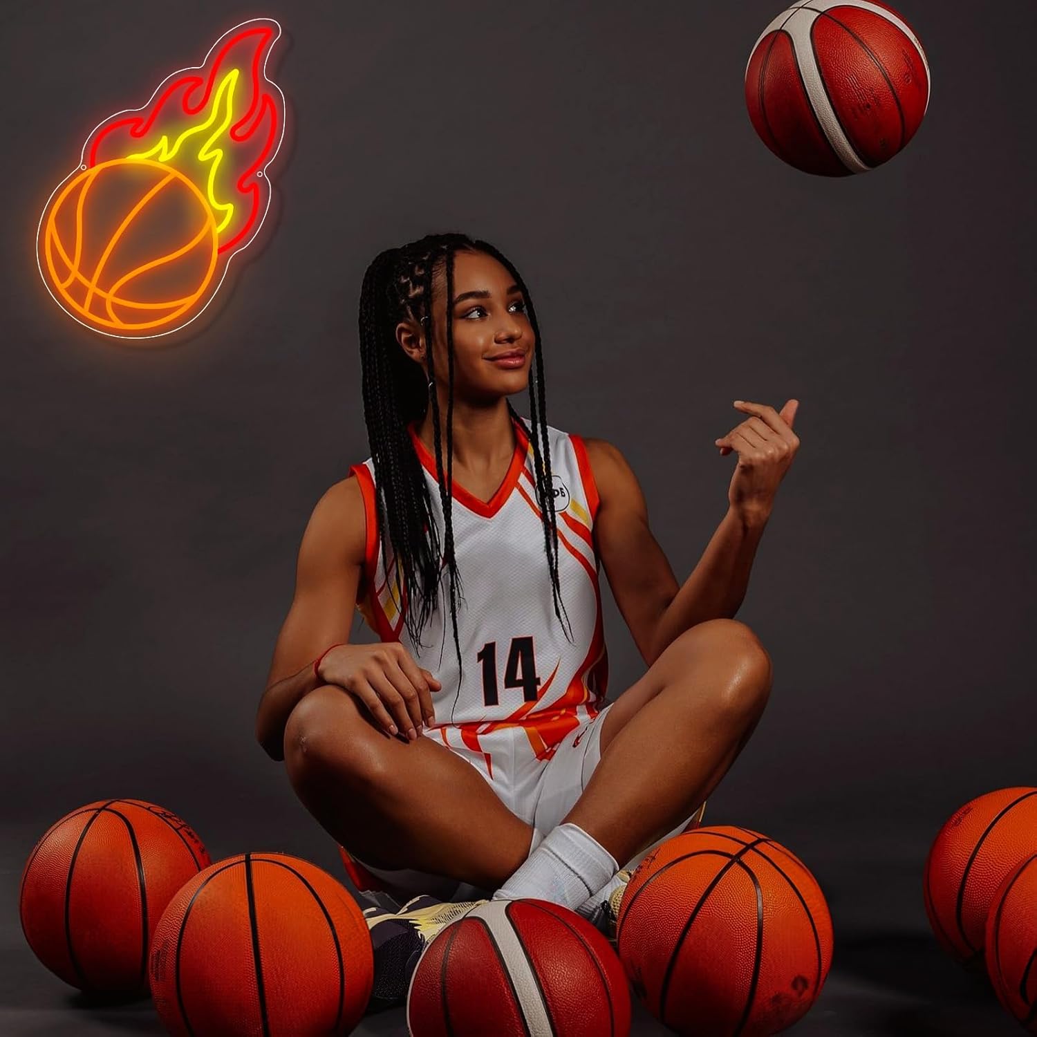 Skiennix Basketball Neon Sign - Dimmable LED Flame Light for Boys' Bedroom | Orange, Red, Yellow Decor