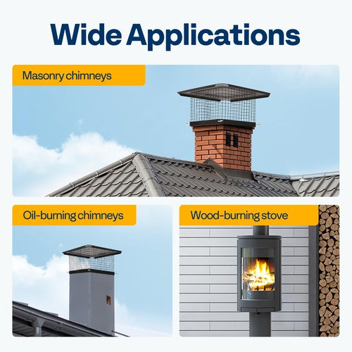 VIVOHOME 13x13 Inch Chimney Cap, Square Chimney Cover, Galvanized Steel Fireplace Flue Lid for Outside, Black Chimney Rain Caps with Single Bolt-on