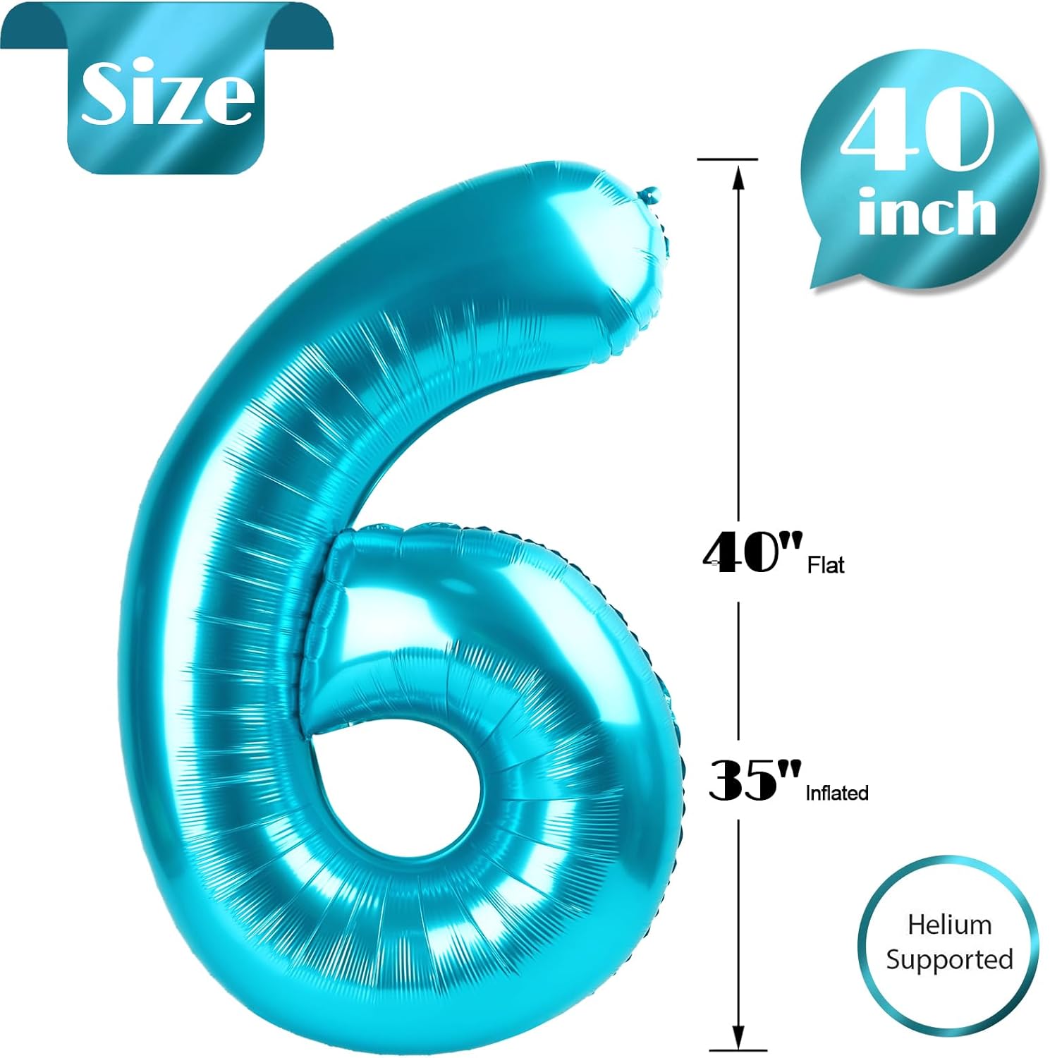 Skiennix 40-Inch Blue Number 6 Balloon - Perfect for Birthday Decorations & Party Supplies