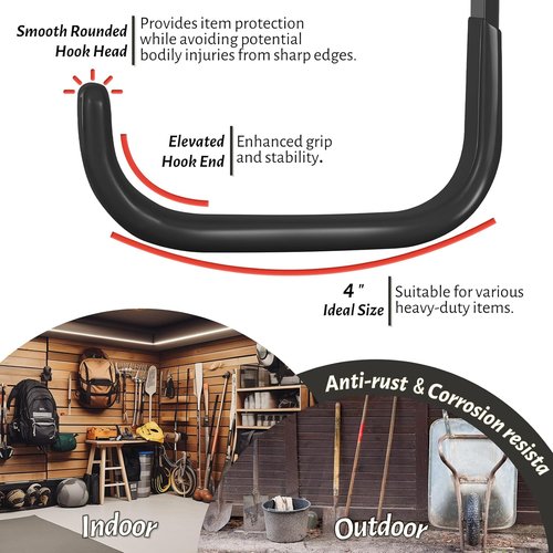 Heavy Duty Garage Hooks by [Brand Name] - 6 Pack 4-Inch Wall Mount Utility Tool Organizers | 55 lbs Capacity