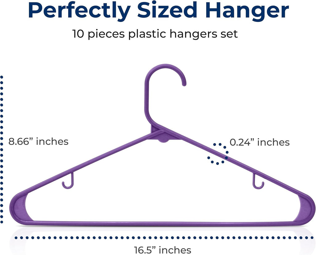 SereneLife Premium Plastic Hangers - Lightweight & Durable Space-Saving Clothes Organizers | 10 Pack (Purple)