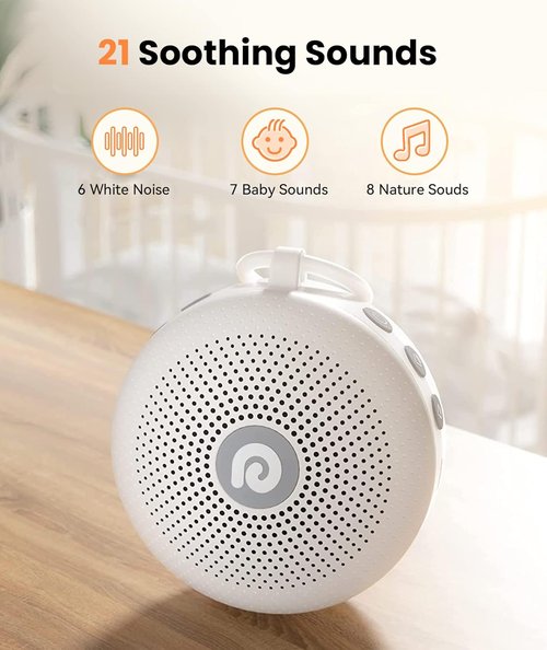 Dreamegg Portable Noise Machine - 21 Soothing Sounds & Powerful Battery for Sleep | Classic White