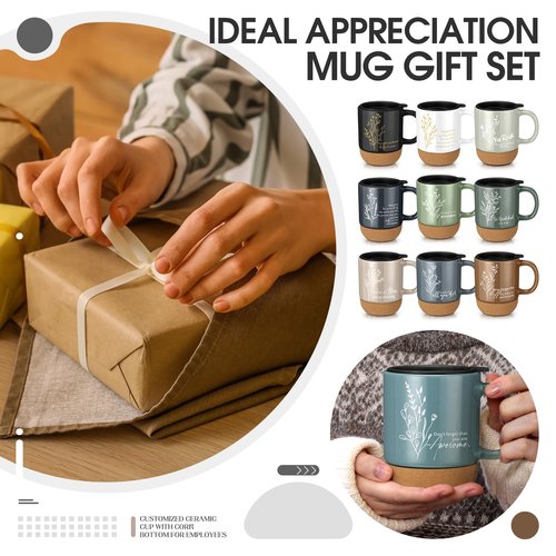Jingmore 10 Pcs Employee Appreciation Gift Bulk Non-slip Cork Bottom Coffee Mug 13.5 oz Ceramic Tumbler Inspirational Mug Thank You Gifts for Social Worker Teacher Volunteer Nurse Staff(Appreciation)